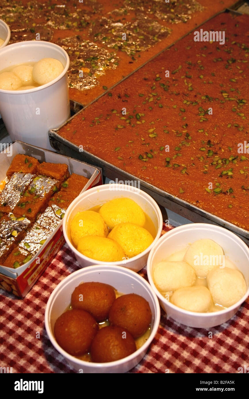 Indian sweets for sale at a Diwali Mela ( fayre ) , India Stock Photo