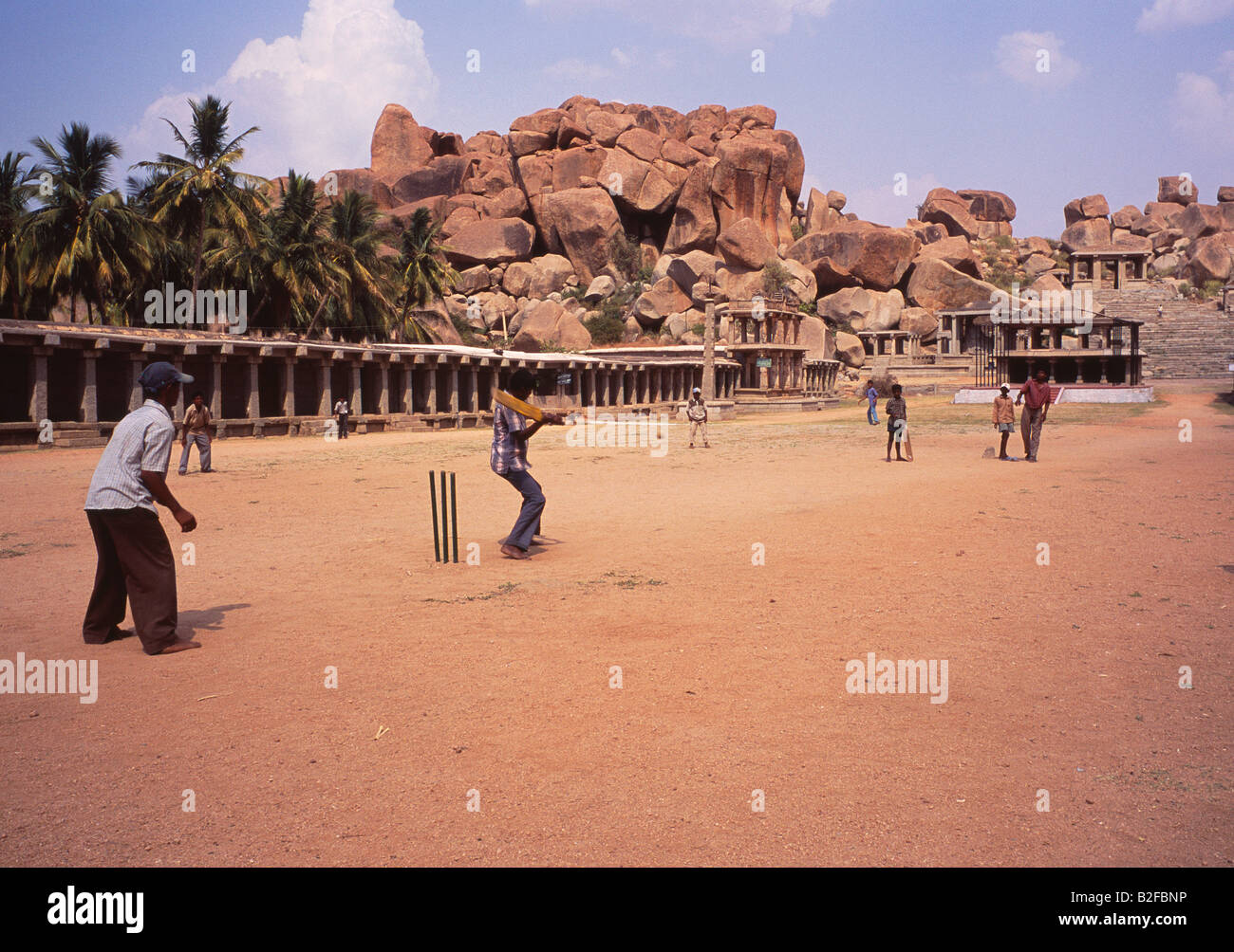 kids playing cricket, Hampi, India Stock Photo