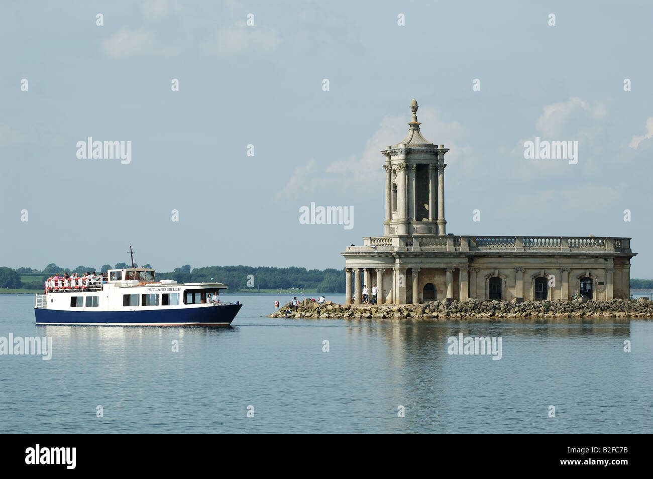 Rutland Belle and Normanton church, Rutland Water, England, UK Stock Photo