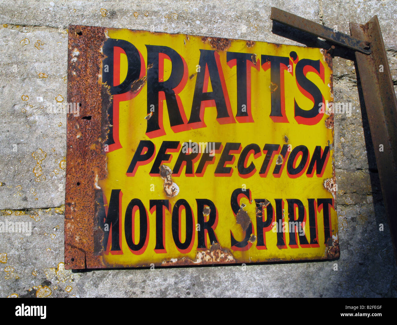 UK. OLD SIGN FOR MOTOR SPIRIT AT STOWFORD FARM IN WILTSHIRE, ENGLAND. Photo © Julio Etchart Stock Photo