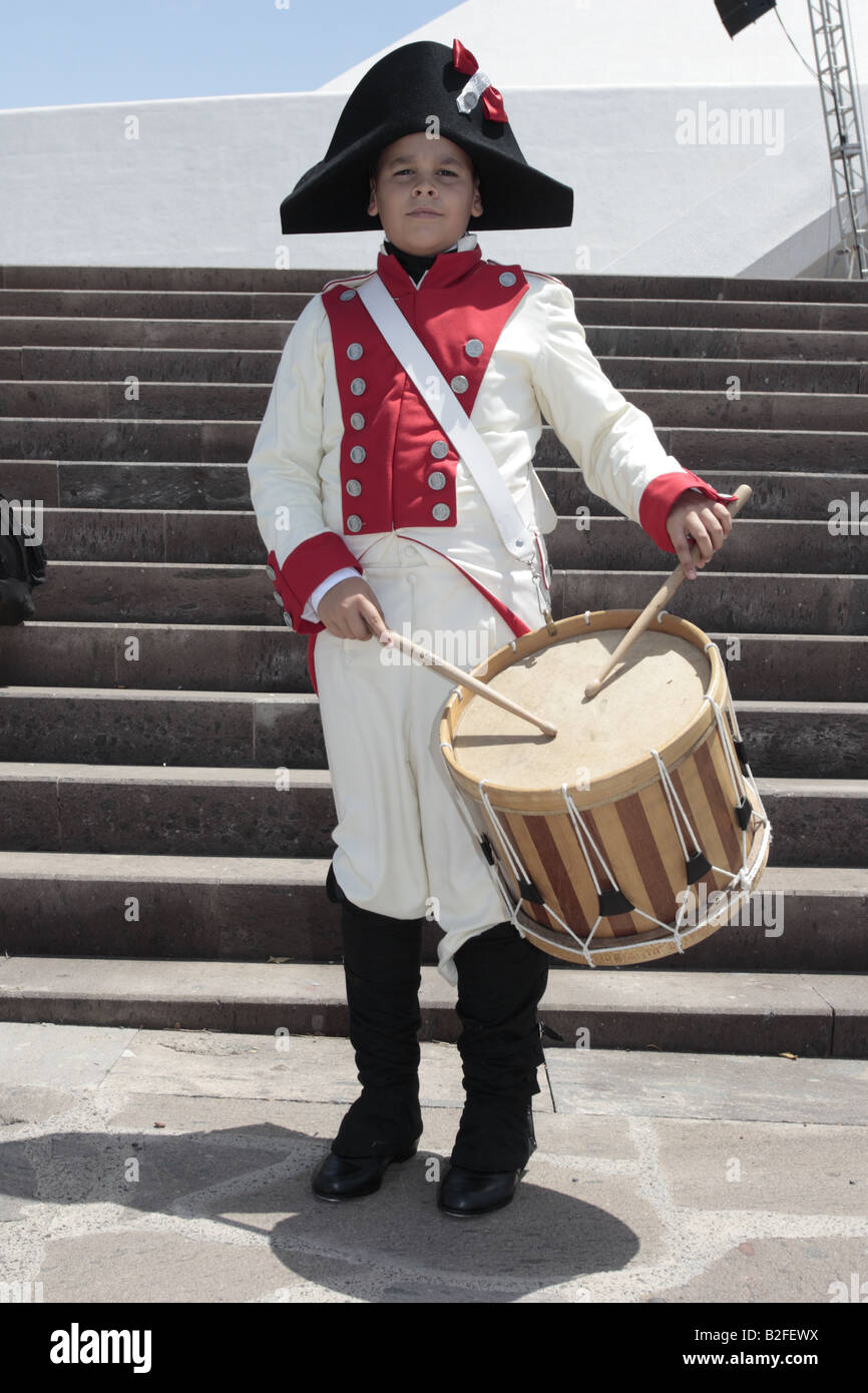 The Drummer of the Batallon de Canarias played by Jonathan Morales in a reenactment of the 1797 battle of Santa Cruz, Tenerife Stock Photo