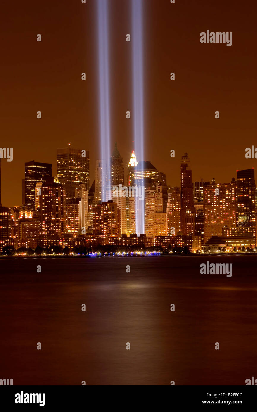 New york City World Trade Center Blue Lights Stock Photo