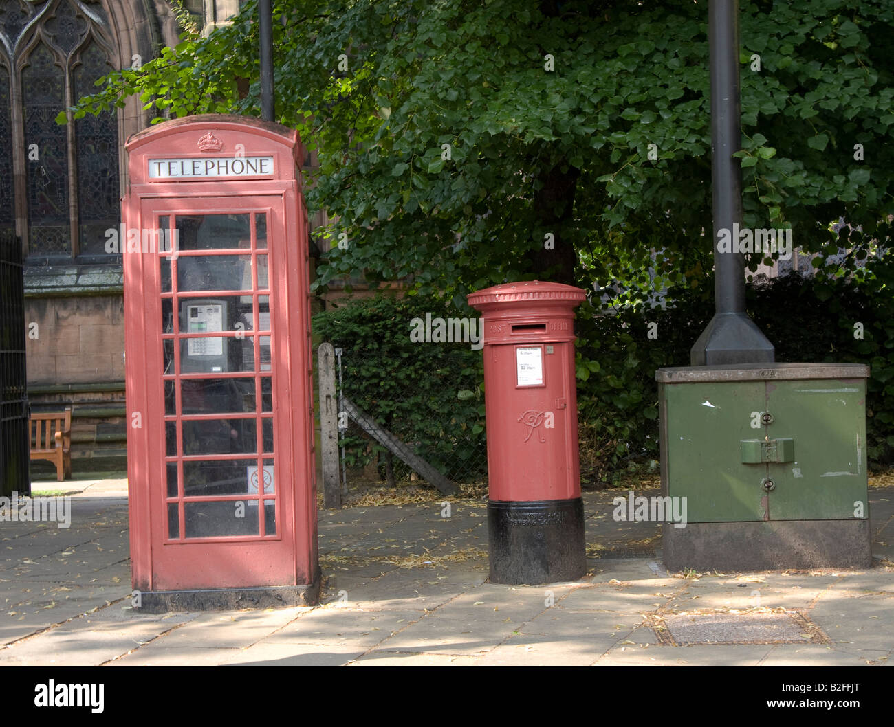 Telephone & post Box together in Chester next to Cathedral Stock Photo