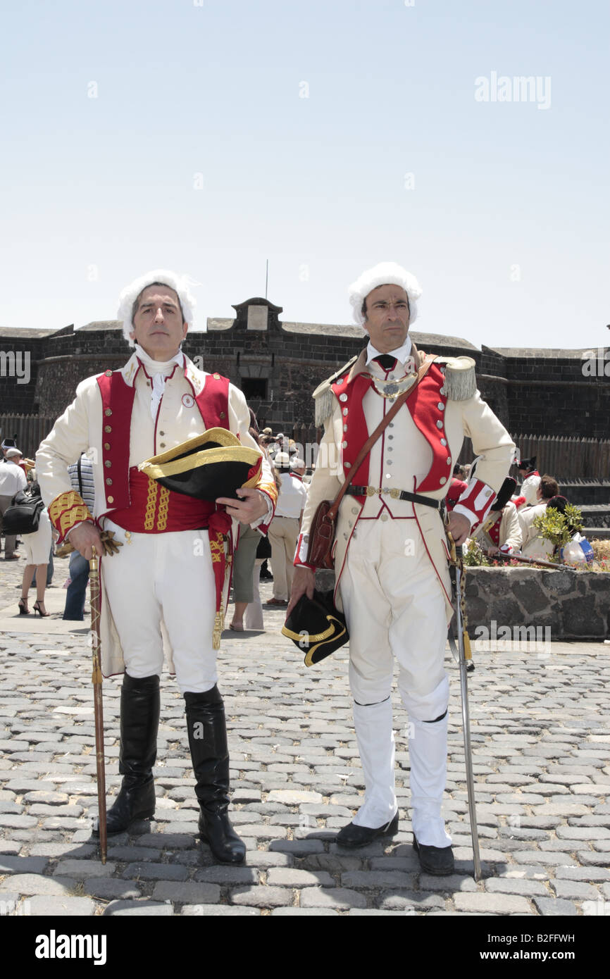The Spanish General Guttierez and an officer played by L R Jesus Ruiz de Burgos Moreno and Jose Manuel Guerero, Santa Cruz, Tenerife Stock Photo