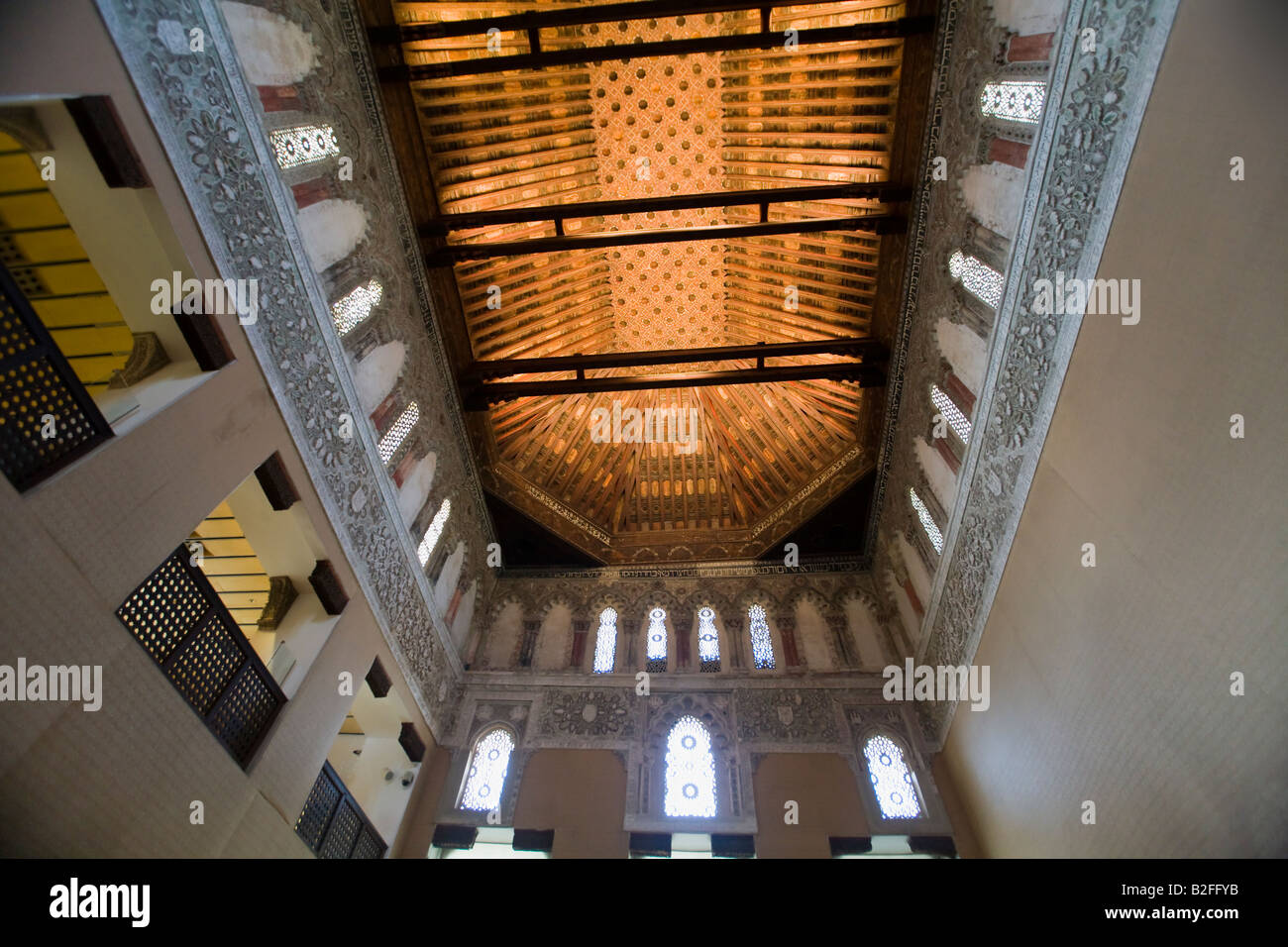 SPAIN Toledo Interior of Sinagoga del Transito and Museo Sefardi Synagogue in Mudejar style of Moorish architecture 14 century Stock Photo