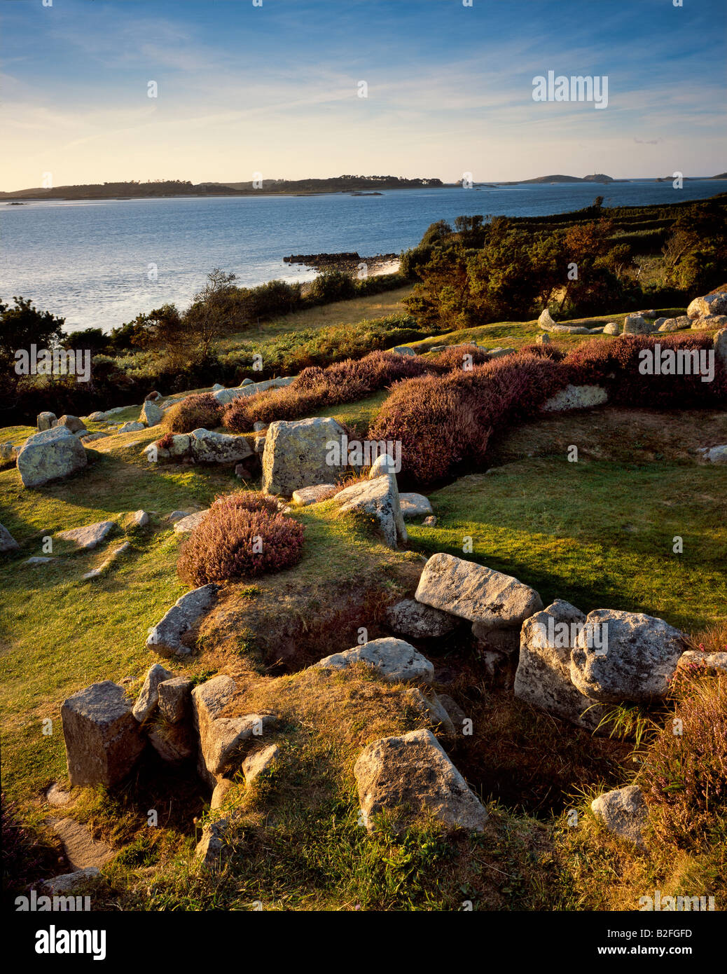 Halangy Down Iron age settlement remains. St Mary's, Isles of Scilly. Cornwall. United Kingdom. Stock Photo