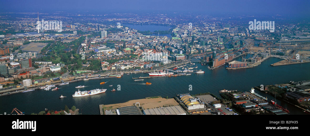 Areal of Hamburg Harbour and St. Pauli Stock Photo