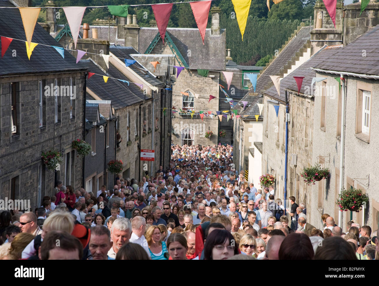 Crowds Gathering  At The Langholm Common Riding Scotland UK Stock Photo
