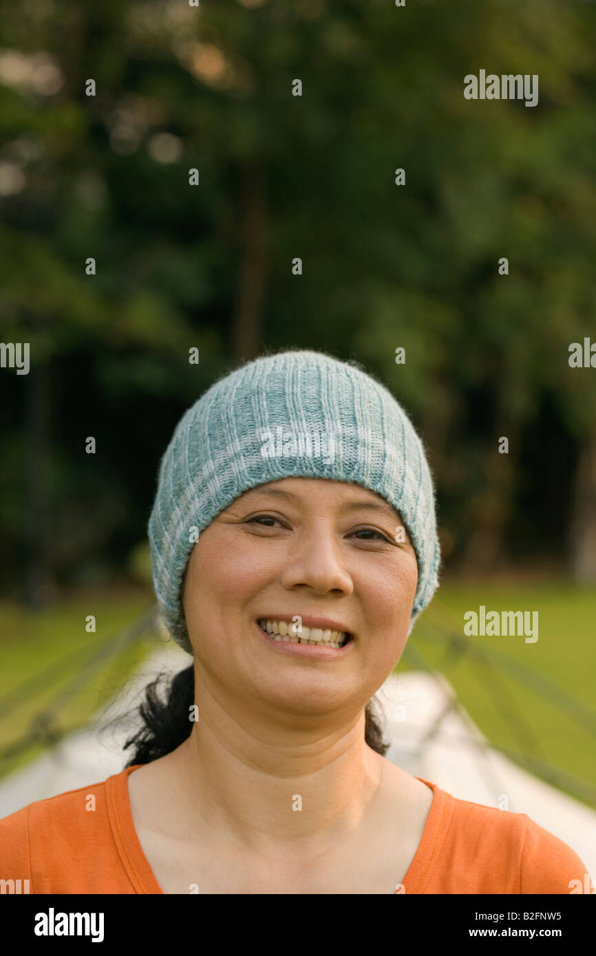 Asian woman smile face hiking hi-res stock photography and images - Alamy