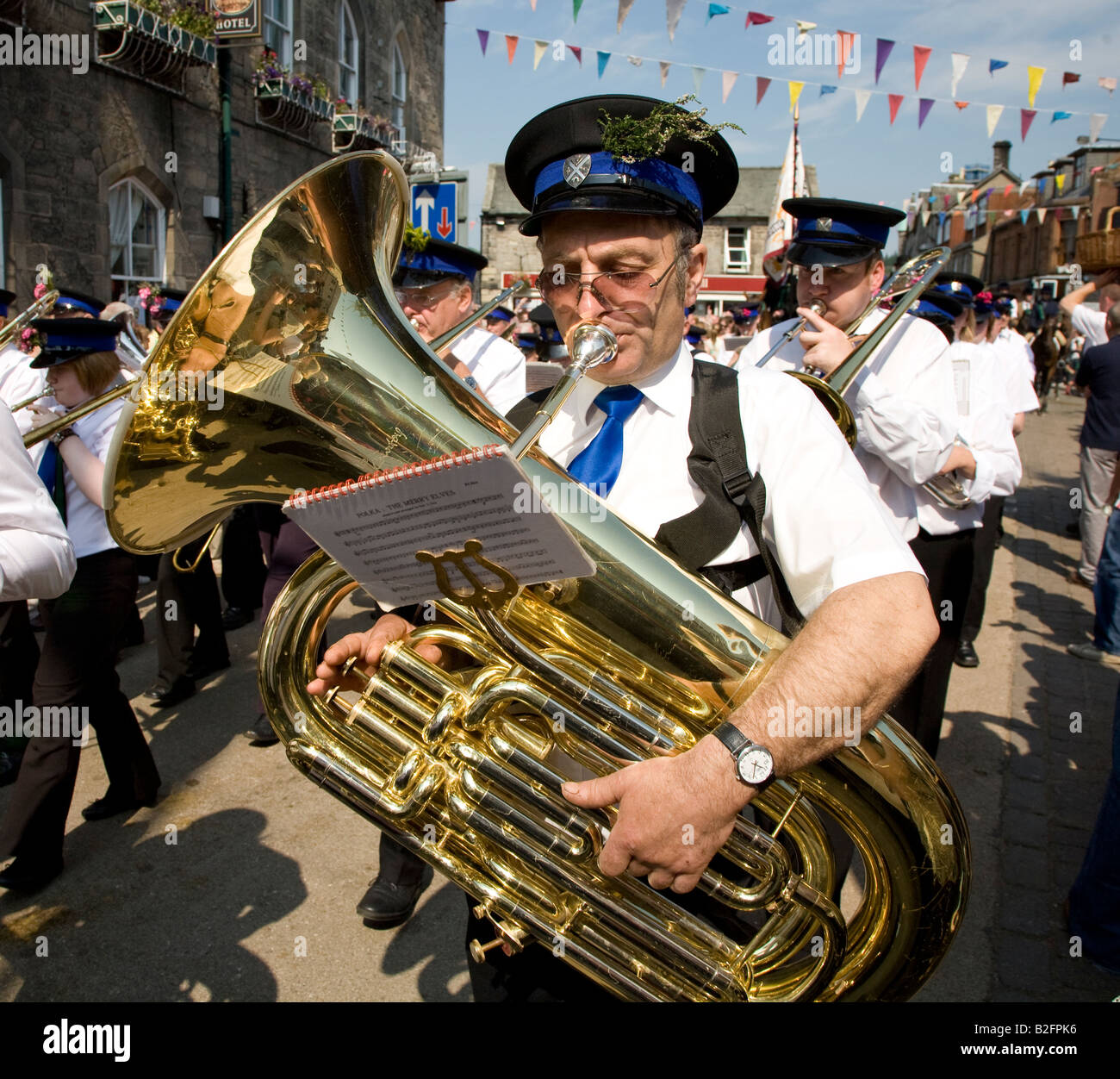 Man Playing Tubar In  The Marching Brass Band During The Langholm Common Riding Langholm Scotland UK Stock Photo