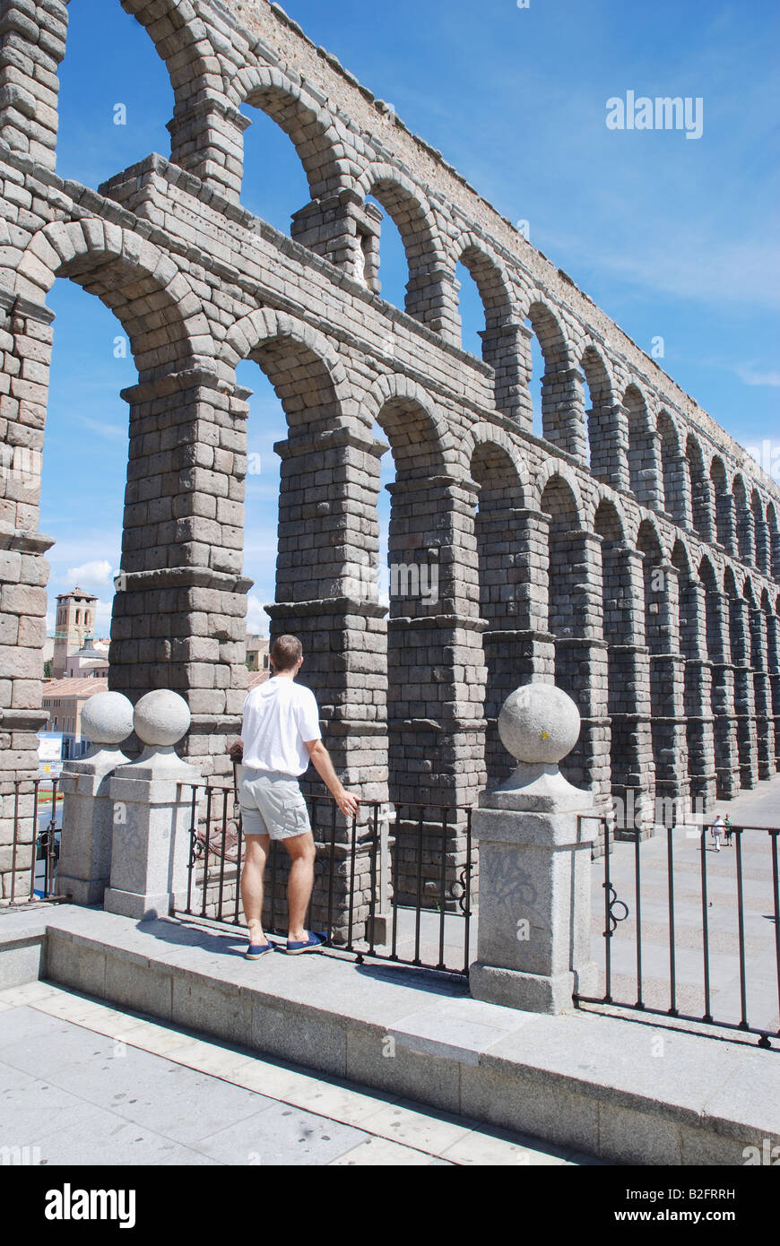 Roman Aqueduct from viewpoint. Segovia. Castile Leon. Spain. Stock Photo