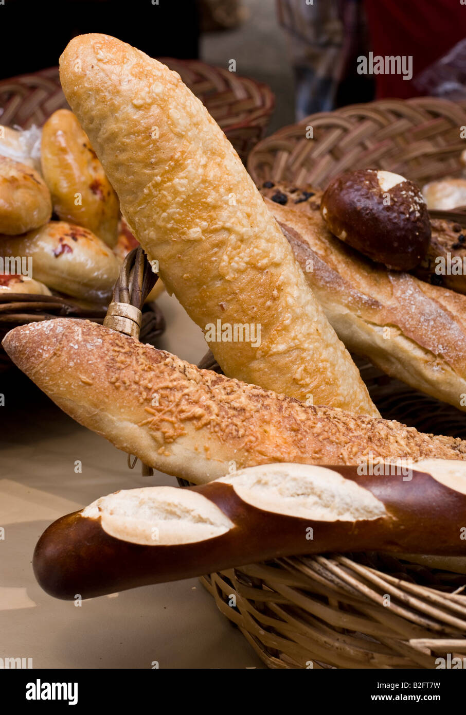 Fresh baked bread for sale at a farmers market Stock Photo