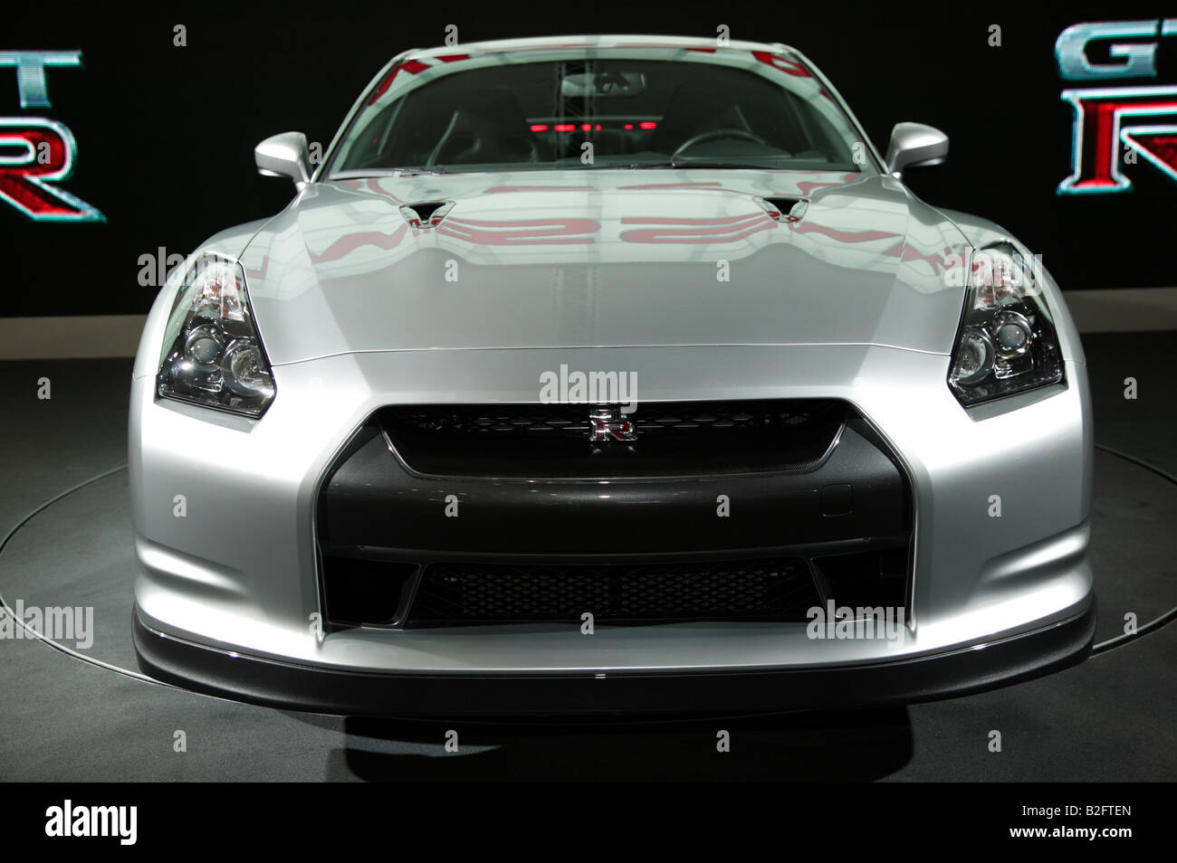 Front view of a Nissan GT-R on display at the 2008 London Motor Show Stock Photo