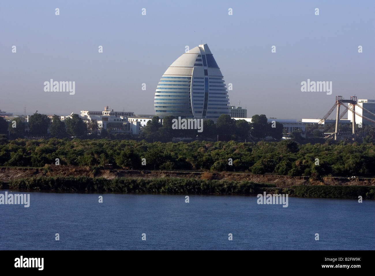 The 19 story Al Fatih Tower Hotel on the Nile in Khartoum Sudan Stock Photo