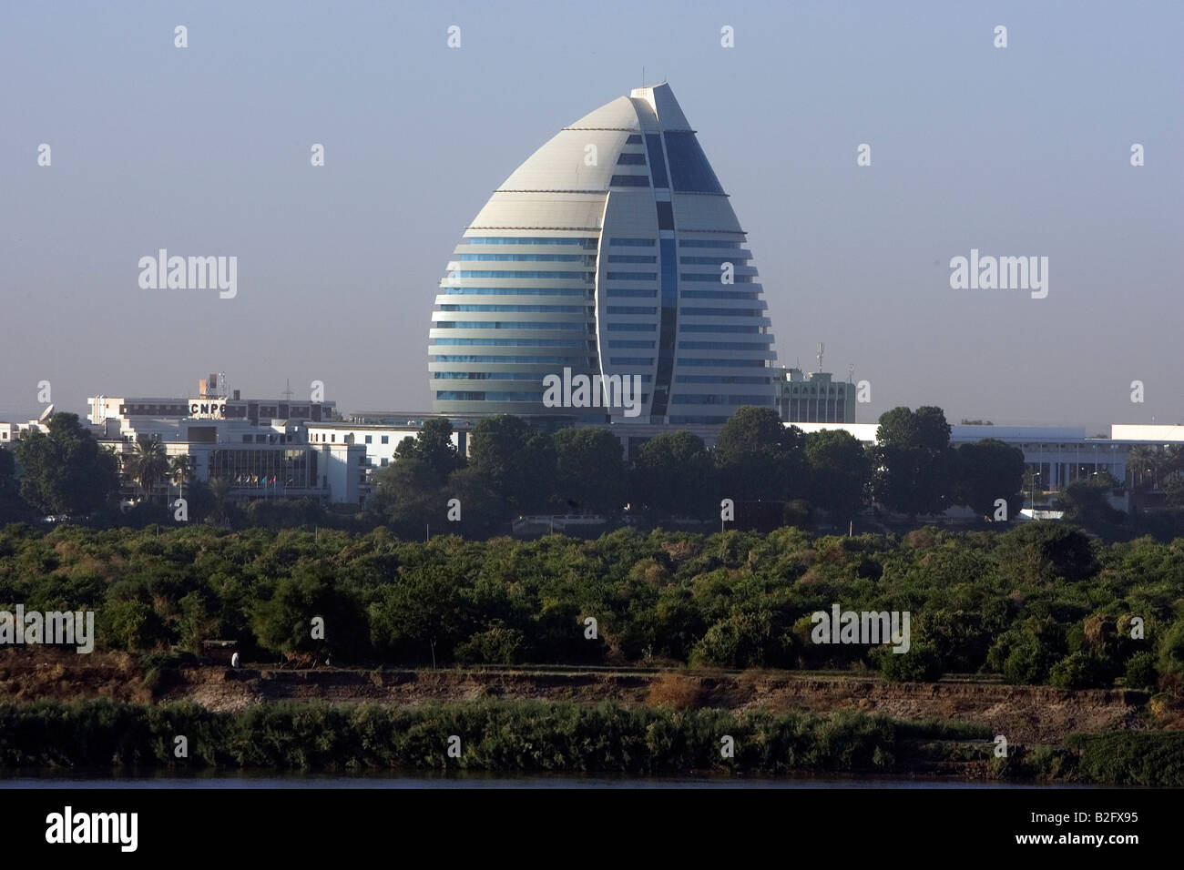 The 19 story Al Fatih Tower Hotel on the Nile in Khartoum Sudan Stock Photo