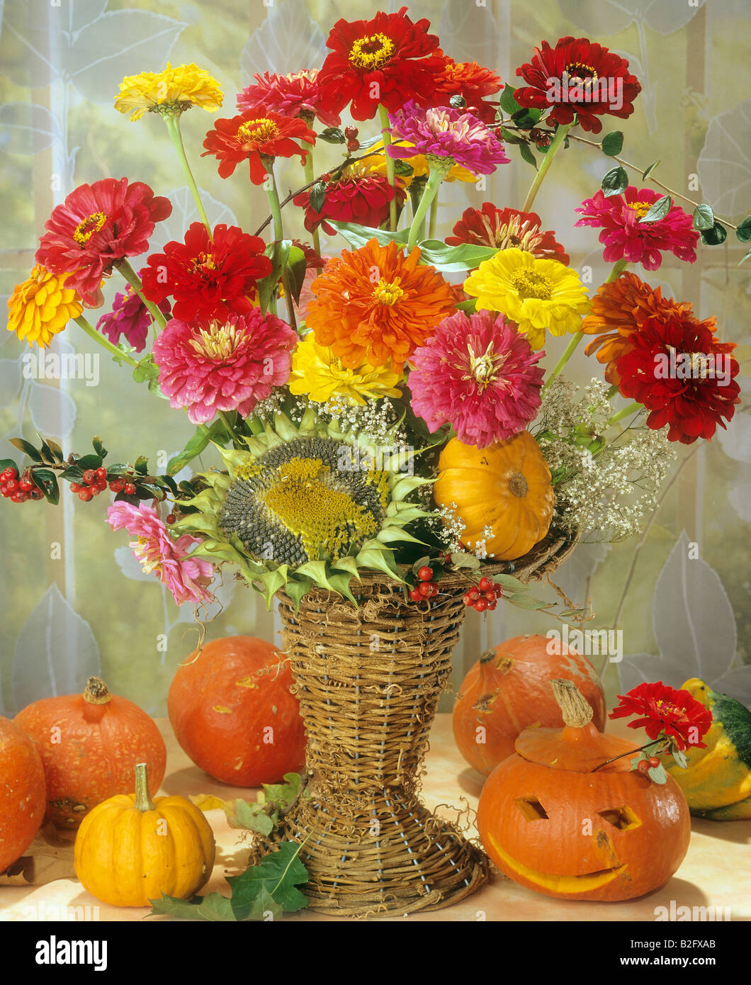bouquet with zinnias Stock Photo Alamy