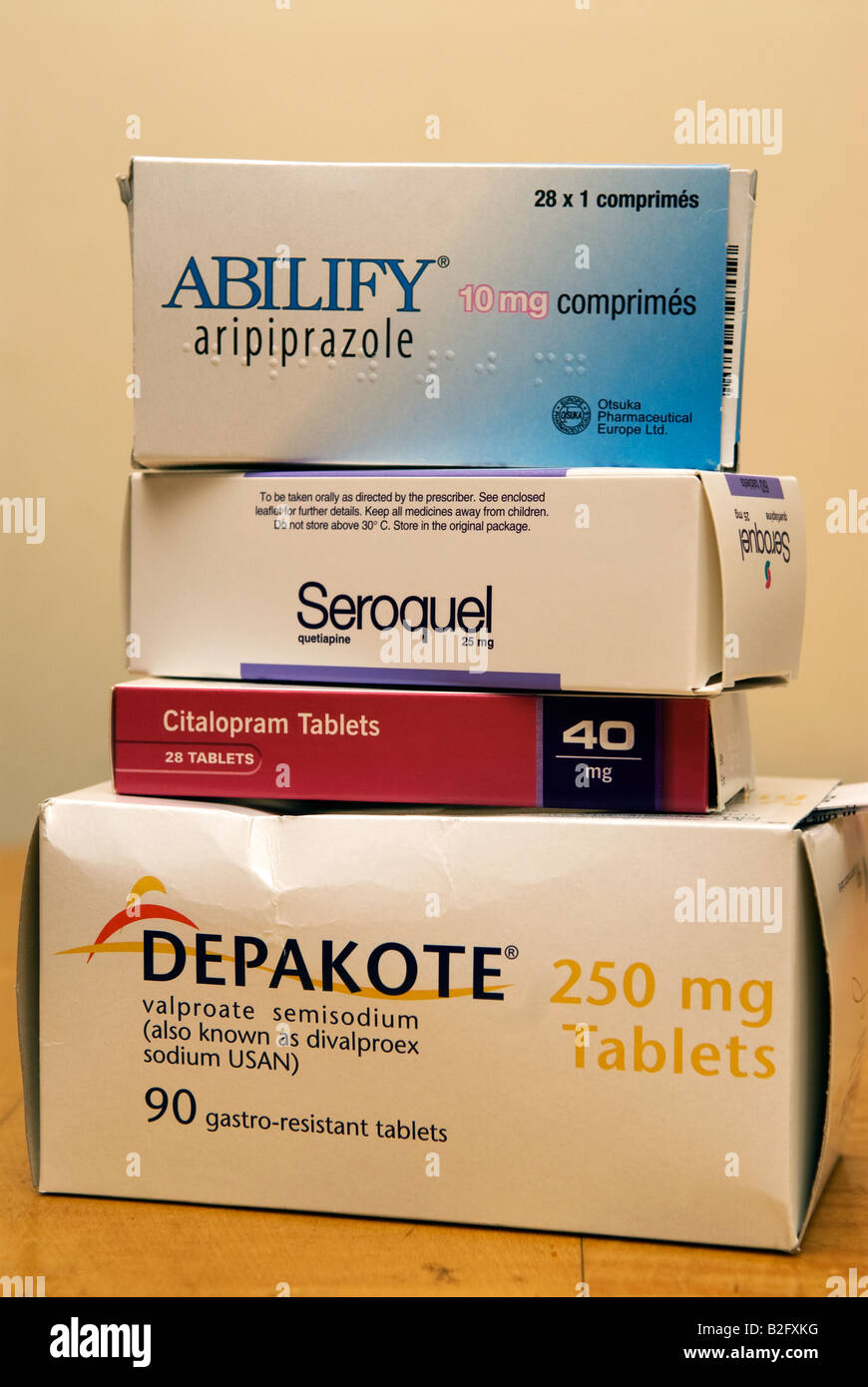 Psychiatric drugs prescribed for treatment of depression. Stock Photo