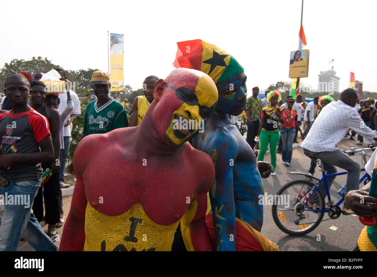Ghana Football team supporters in body paint on opening day of Africa Cup of Nations 2008 Stock Photo