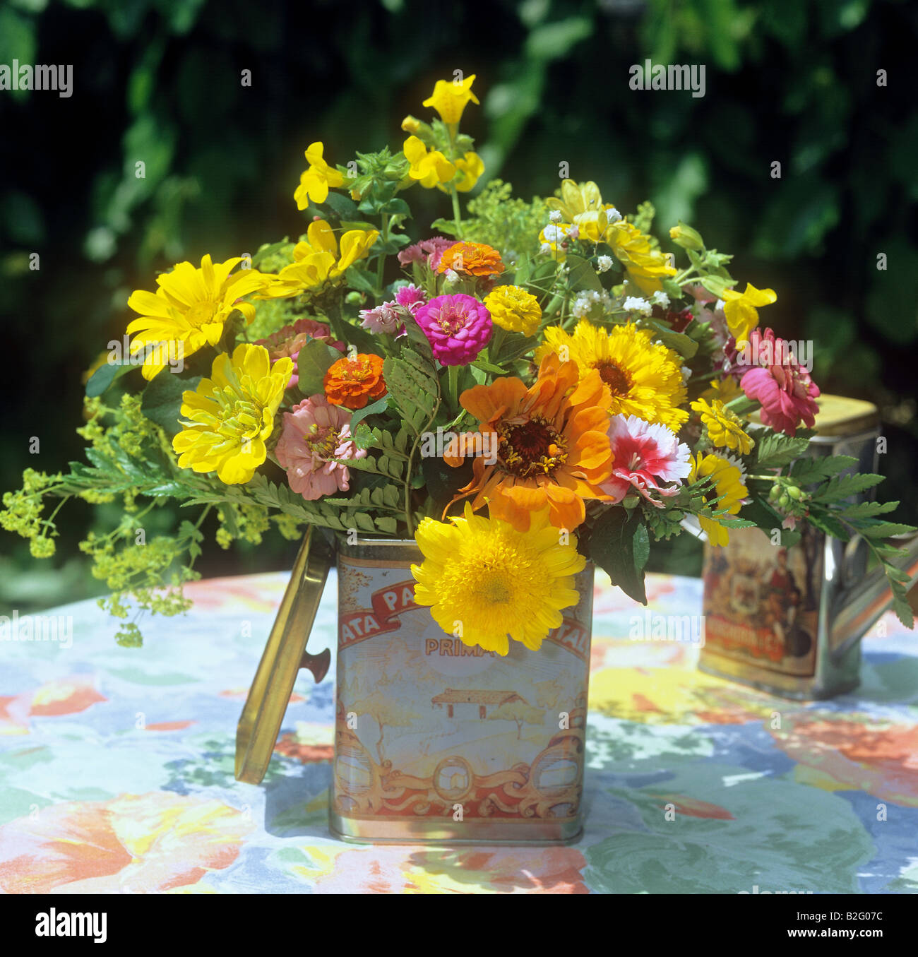 bouquet with zinnias and marigolds Stock Photo