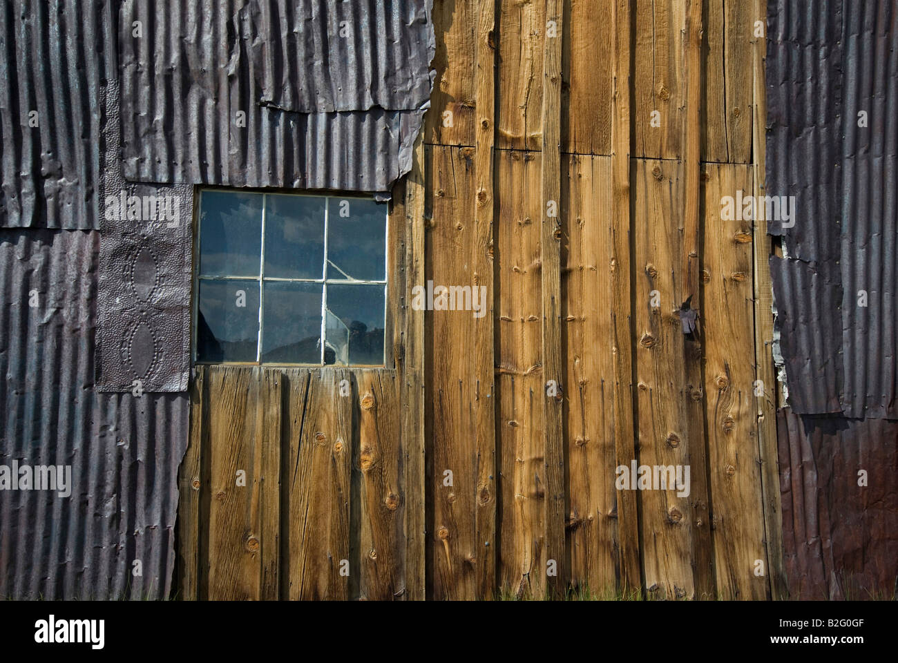 Corrugated iron and wood make up a shed in Bodie, ghost town, California Stock Photo