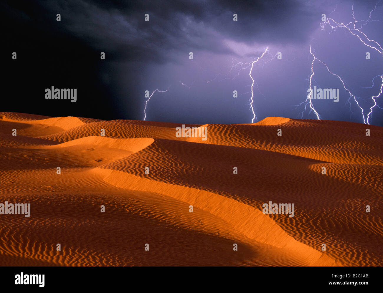 Desert scene with lightning storm near Septre Saskatchewan Canada Stock Photo