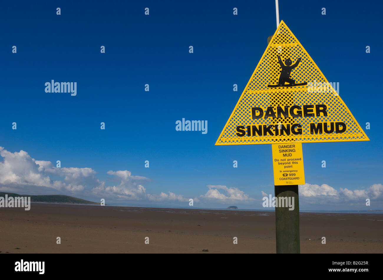 Sign warning of sinking mud Weston Super Mare Somerset England Europe Stock Photo