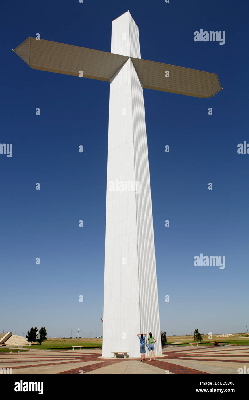 The 19 story cross located next to Interstate 40 formerly U S Route 66 (not shown) at Groom