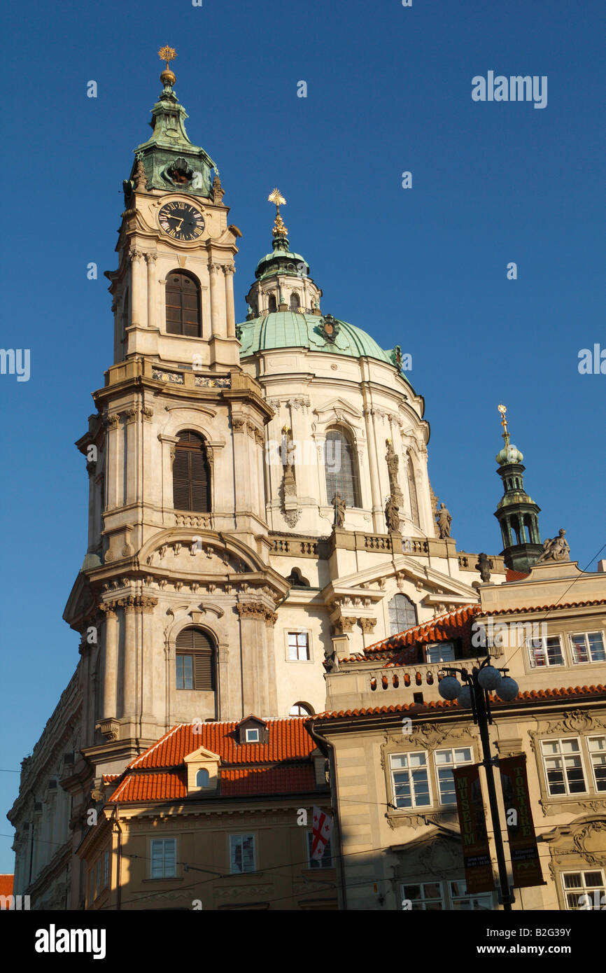 The St Nicolas Cathedral and Tower located in the Lesser Quarter in Prague Stock Photo