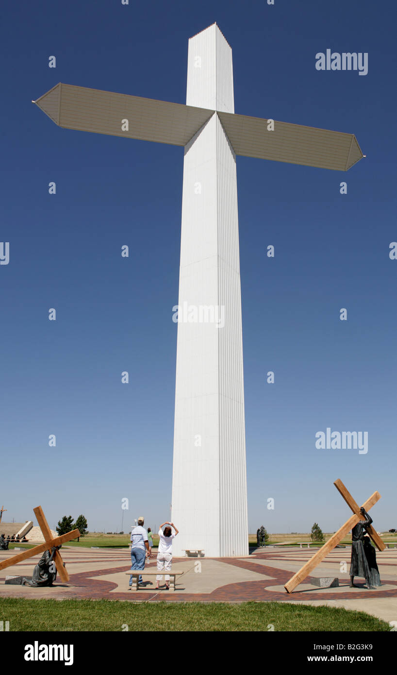 The 19 story cross located next to Interstate 40 formerly U S Route 66 (not shown) at Groom