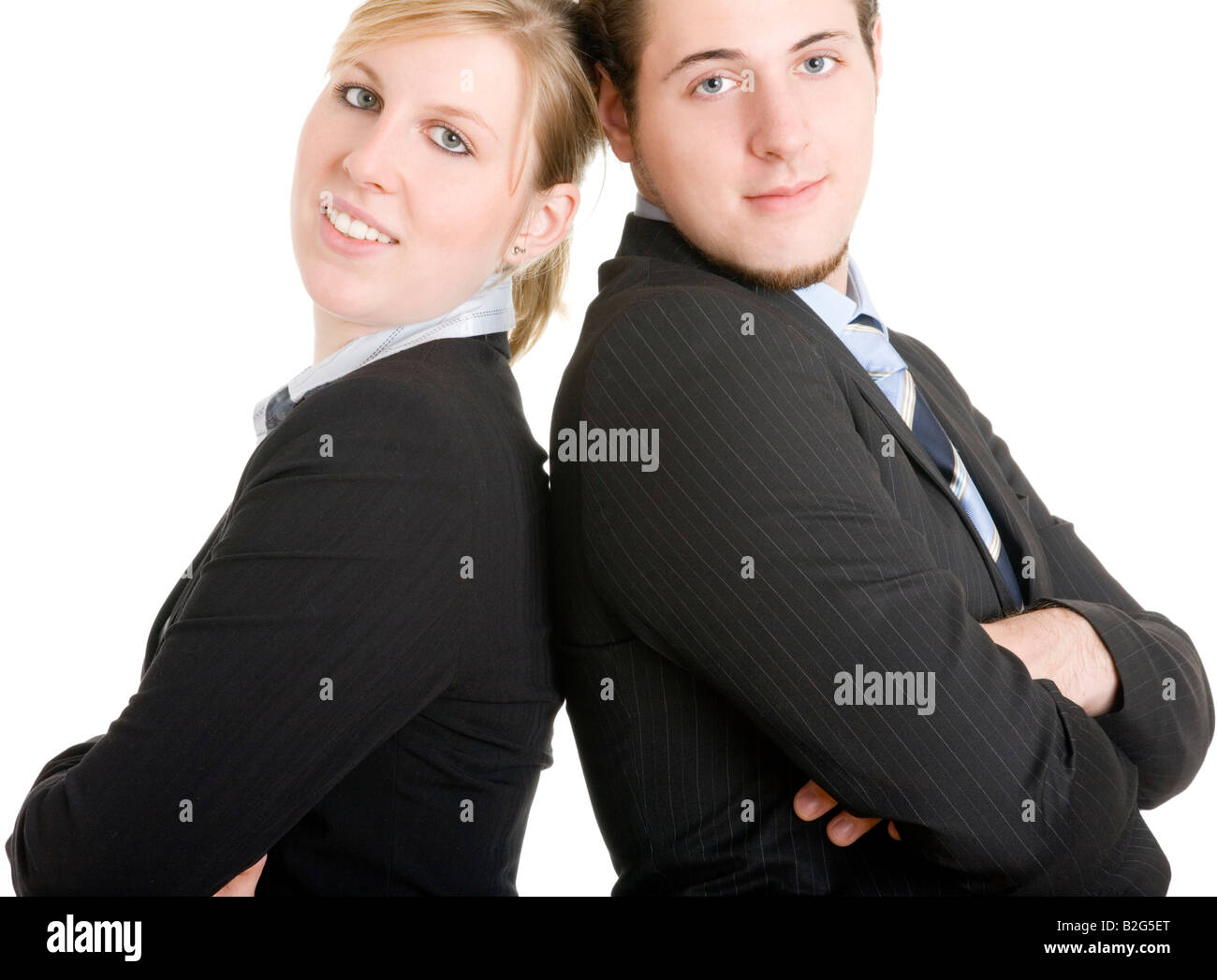 young couple pair man woman businessman businesswoman colleague Stock Photo