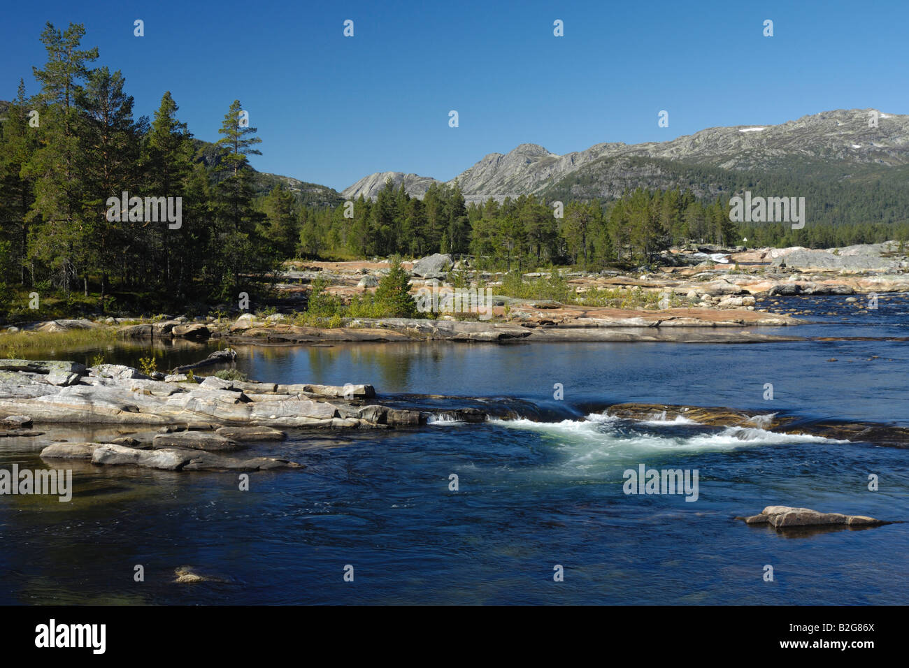 riverscape flusslandschaft otra river fluss aust agder norway norwegen nordeuropa north europe Stock Photo