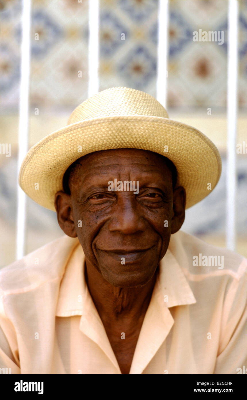 portrait of a man wearing a straw hat cuba Stock Photo