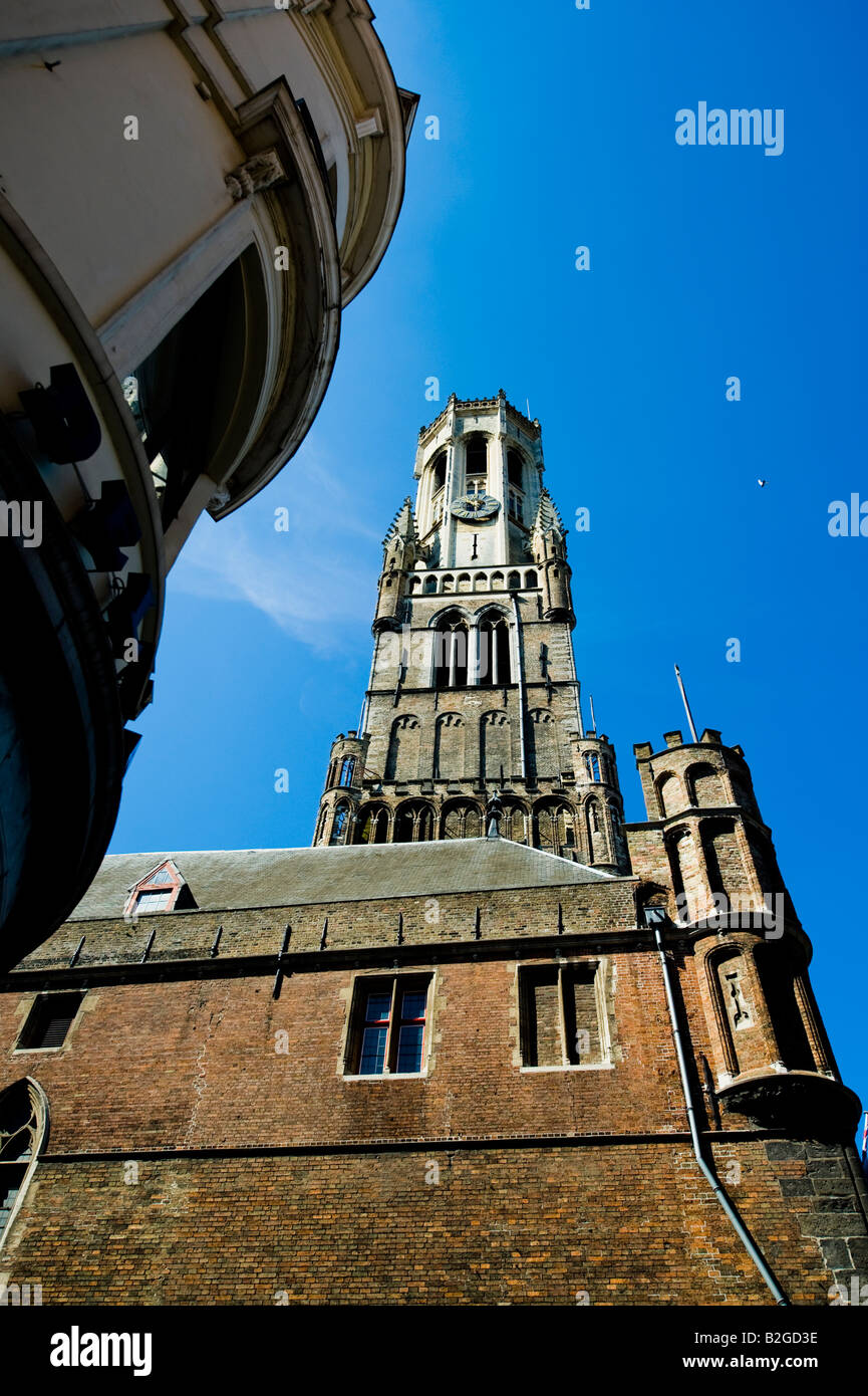 The Belfry in Bruges is situated on the market square since Medieval times. Stock Photo