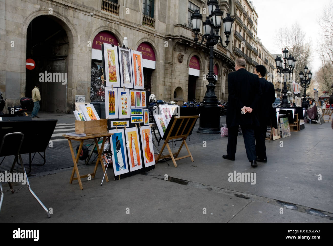 las rambla painting barcelona spain Stock Photo Alamy