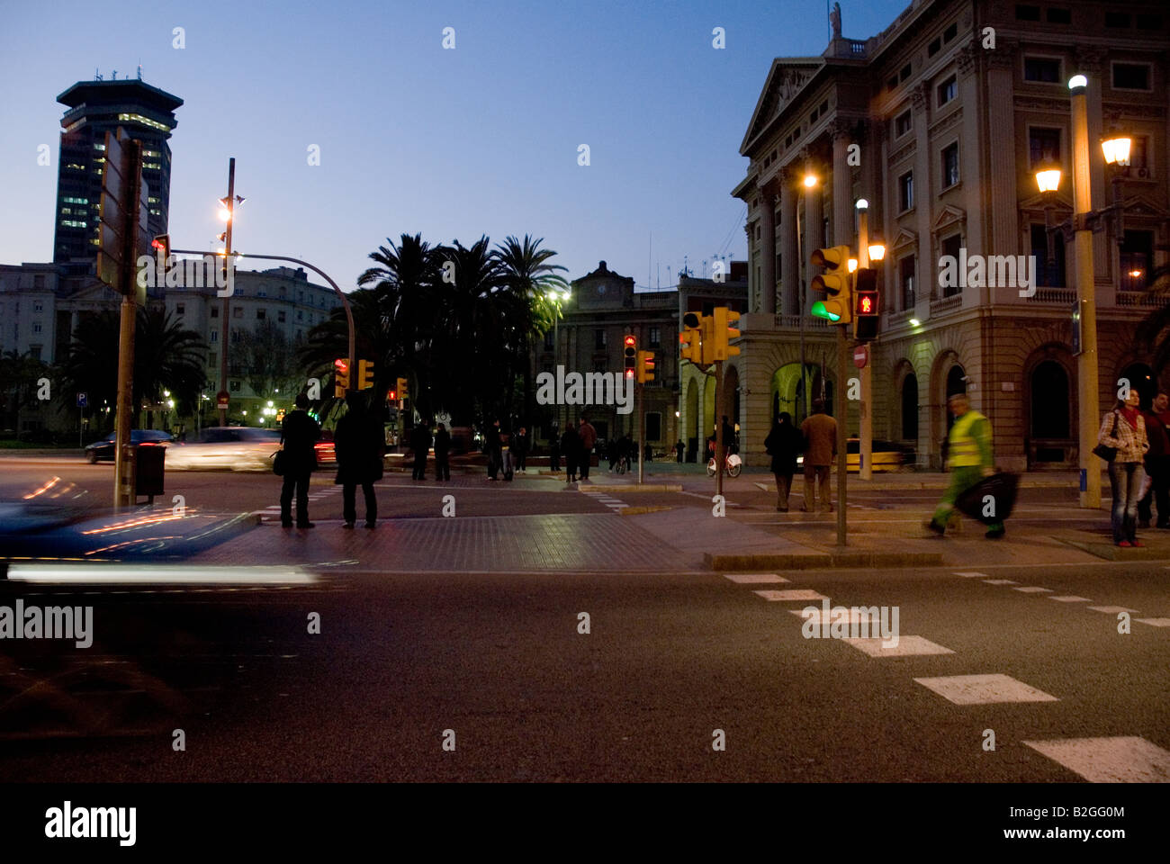 near rambla de mar walkway pedestrian in the night barcelona spain Stock Photo