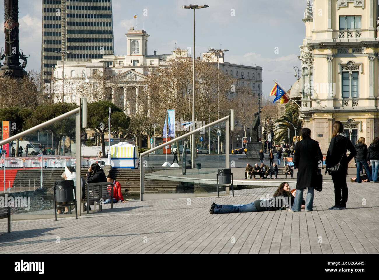 Rambla de Mar Port Vell bridge Barcelona Stock Photo