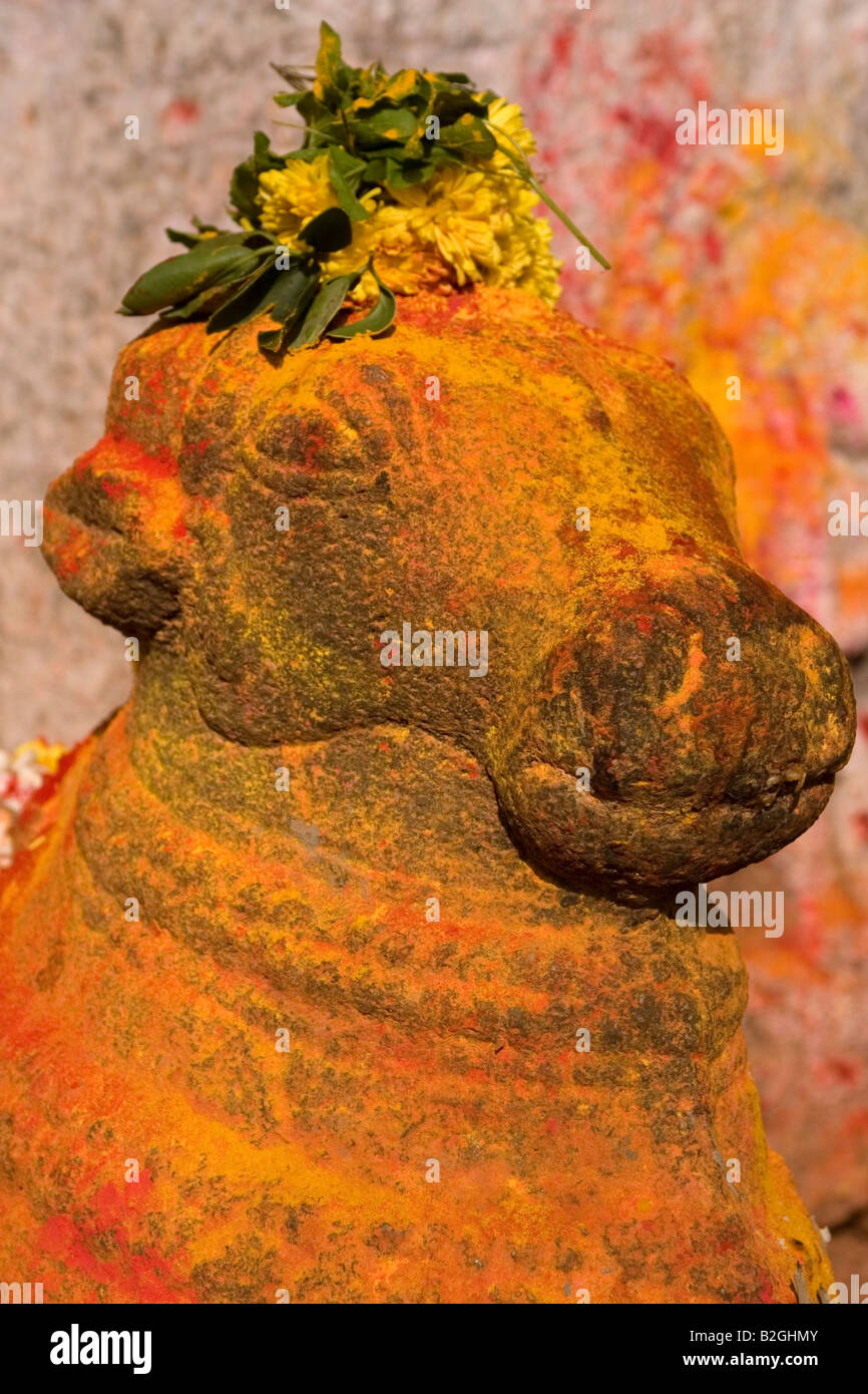 A Nandi statue in a south Indian Hindu temple. Nandi the bull is the