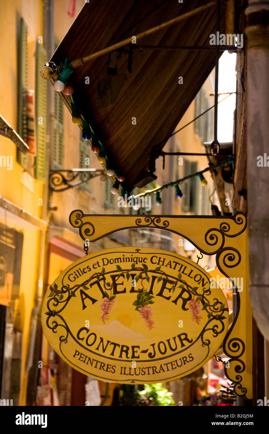 an atelier in a narrow street of Old Town of Nice, Cote a'Azur, France Stock Photo