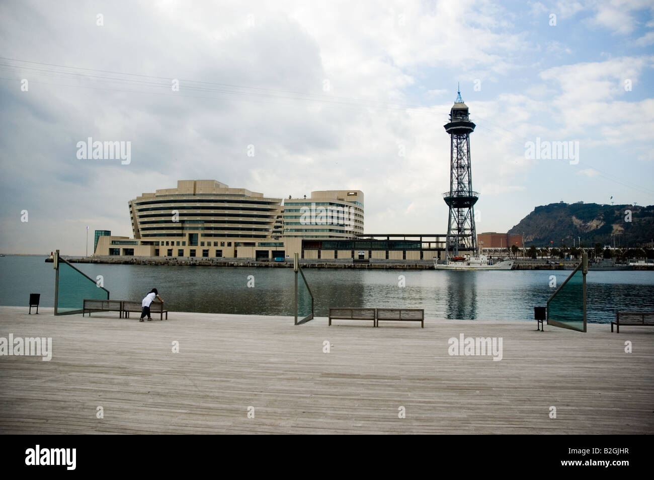 Rambla de Mar Port Vell bridge Barcelona Spain Stock Photo