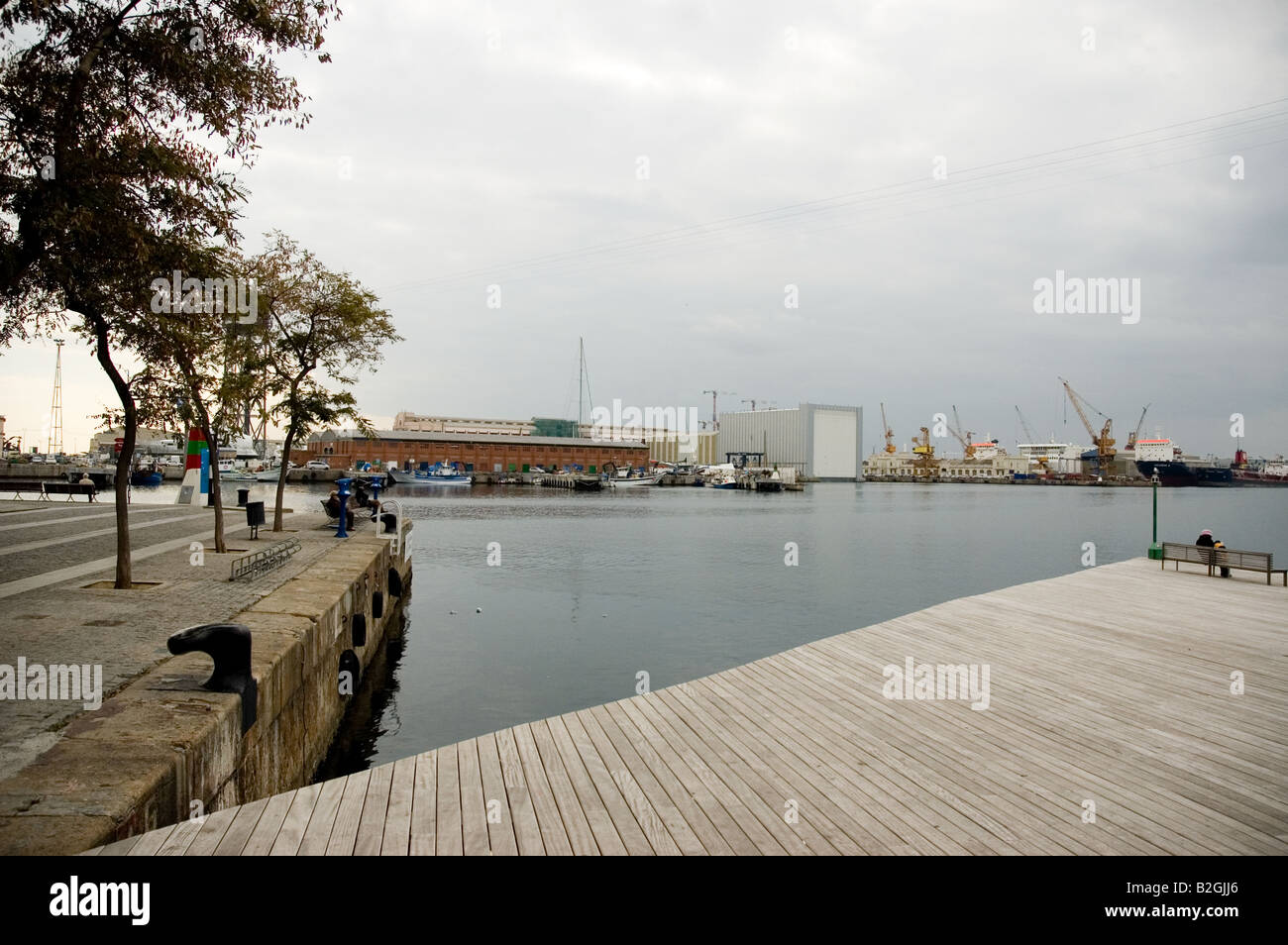 Rambla de Mar Port Vell bridge Barcelona Spain Stock Photo