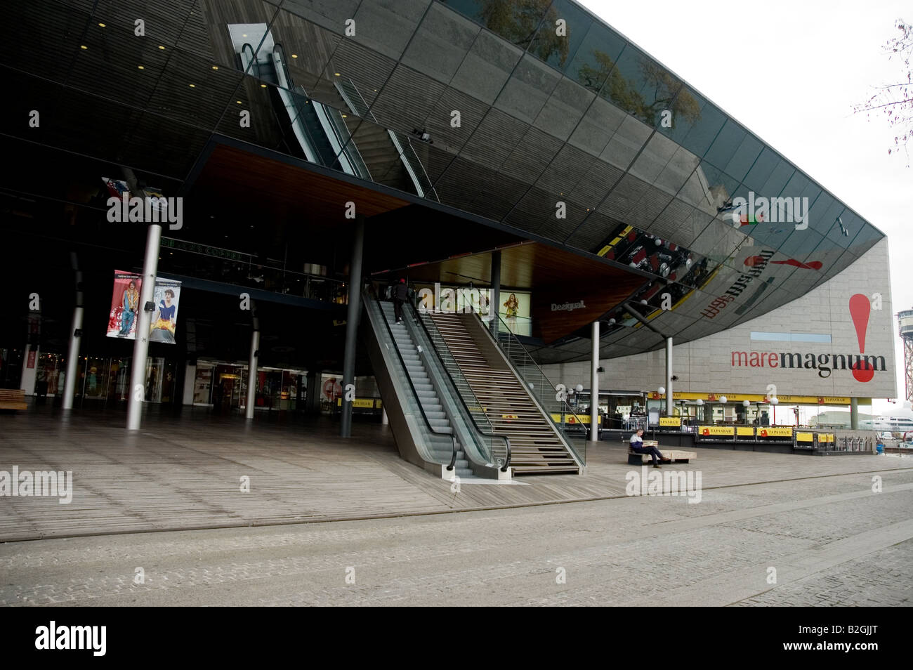 Rambla de Mar Port Vell Mare Magnum trading centre Barcelona Spain Stock Photo