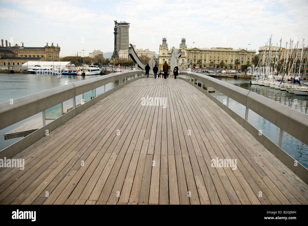 Rambla de Mar Port Vell bridge Barcelona Spain Stock Photo