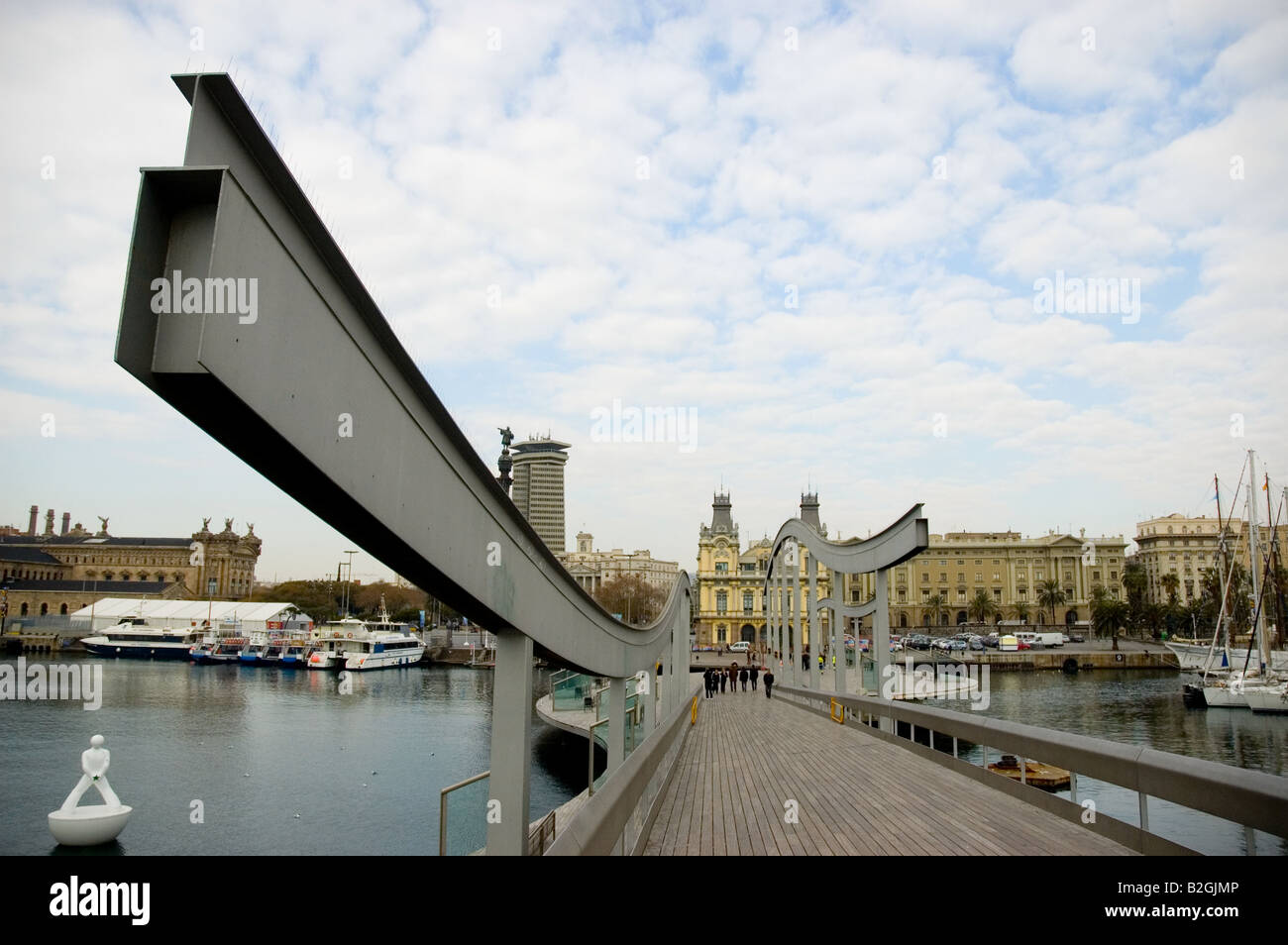 Rambla de Mar Port Vell bridge Barcelona Spain Stock Photo