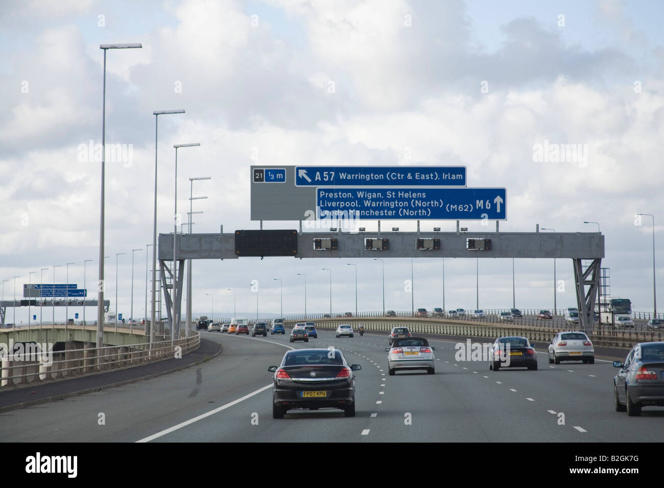 Cheshire England UK July A junction off the Thelwall viaduct on the M6 motorway Stock Photo