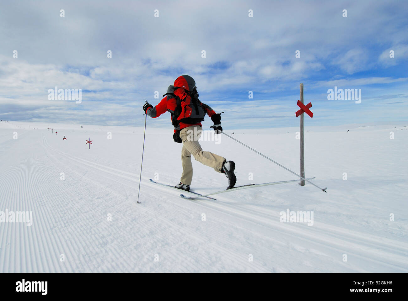 skier skiing snow winter slope mount Dundret Gaellivare Lapland sweden Stock Photo