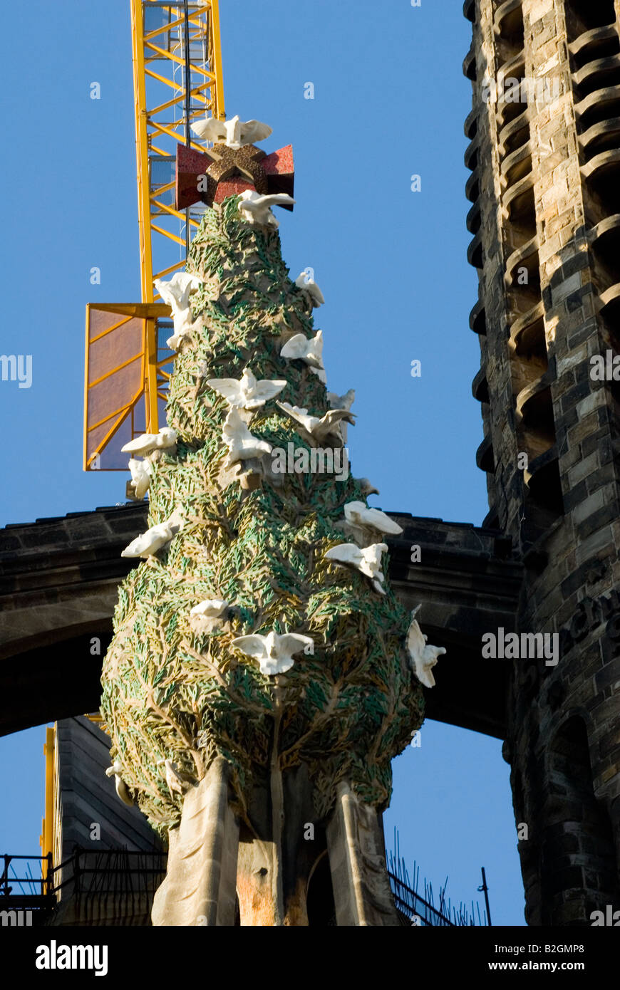 Sagrada Familia facade details christmas tree Barcelona Spain Stock