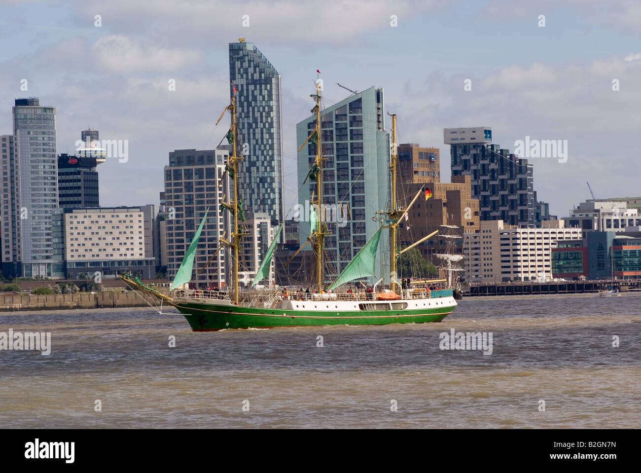 The Tall Ship Alexander Von Humboldt Leaving the River Mersey in Liverpool at the Start of the Tall Ships Race England 2008 Stock Photo