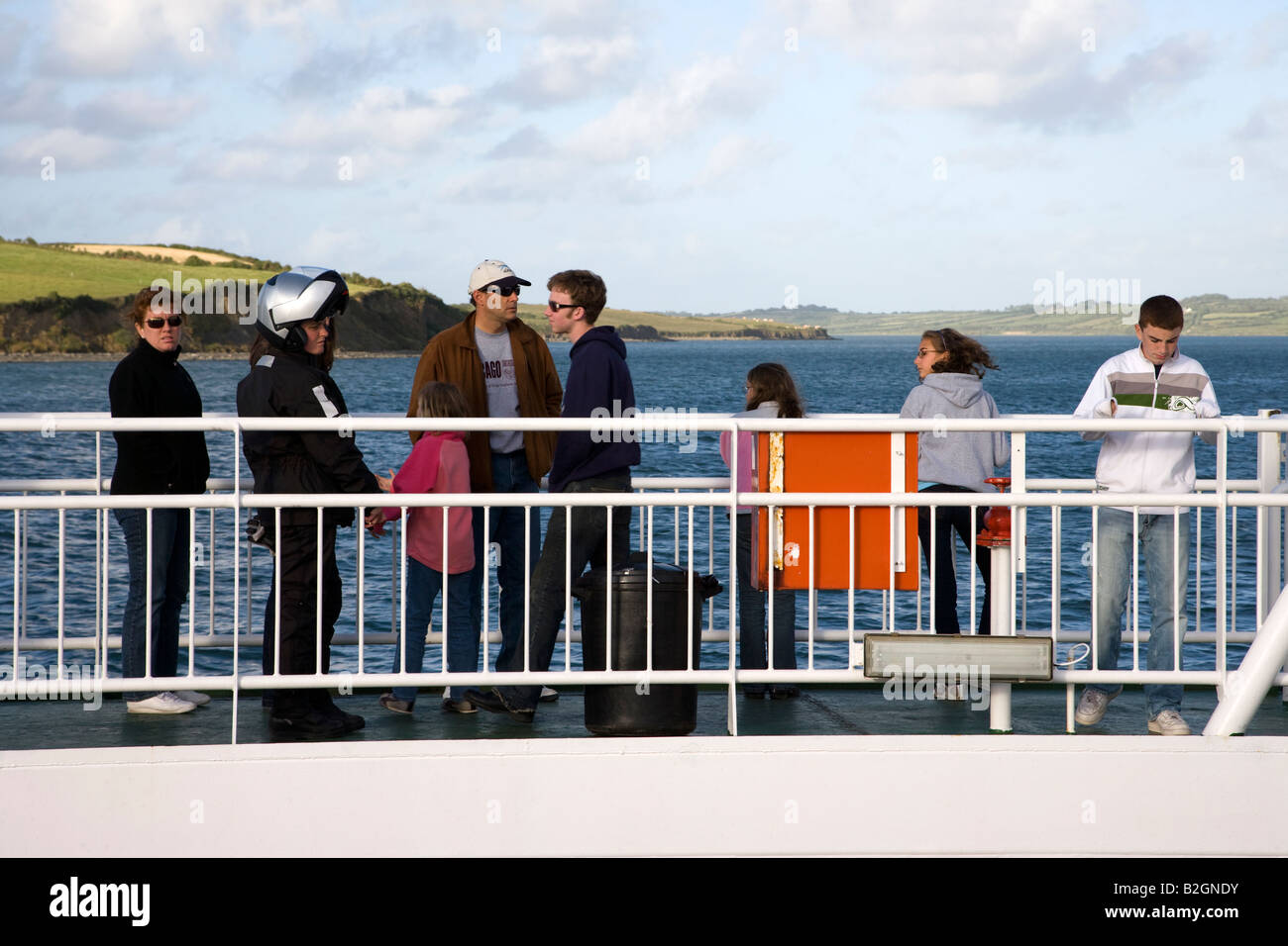 Passengers holidaymakers on Shannon car ferry boat, River Shannon