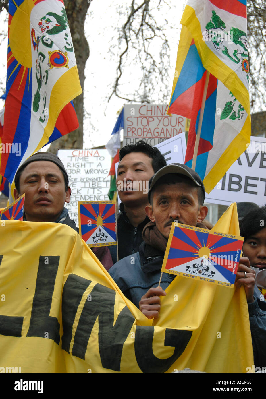 Tibetan demo 6th April 2008 athlete holding alternative Olympic torch. Stock Photo