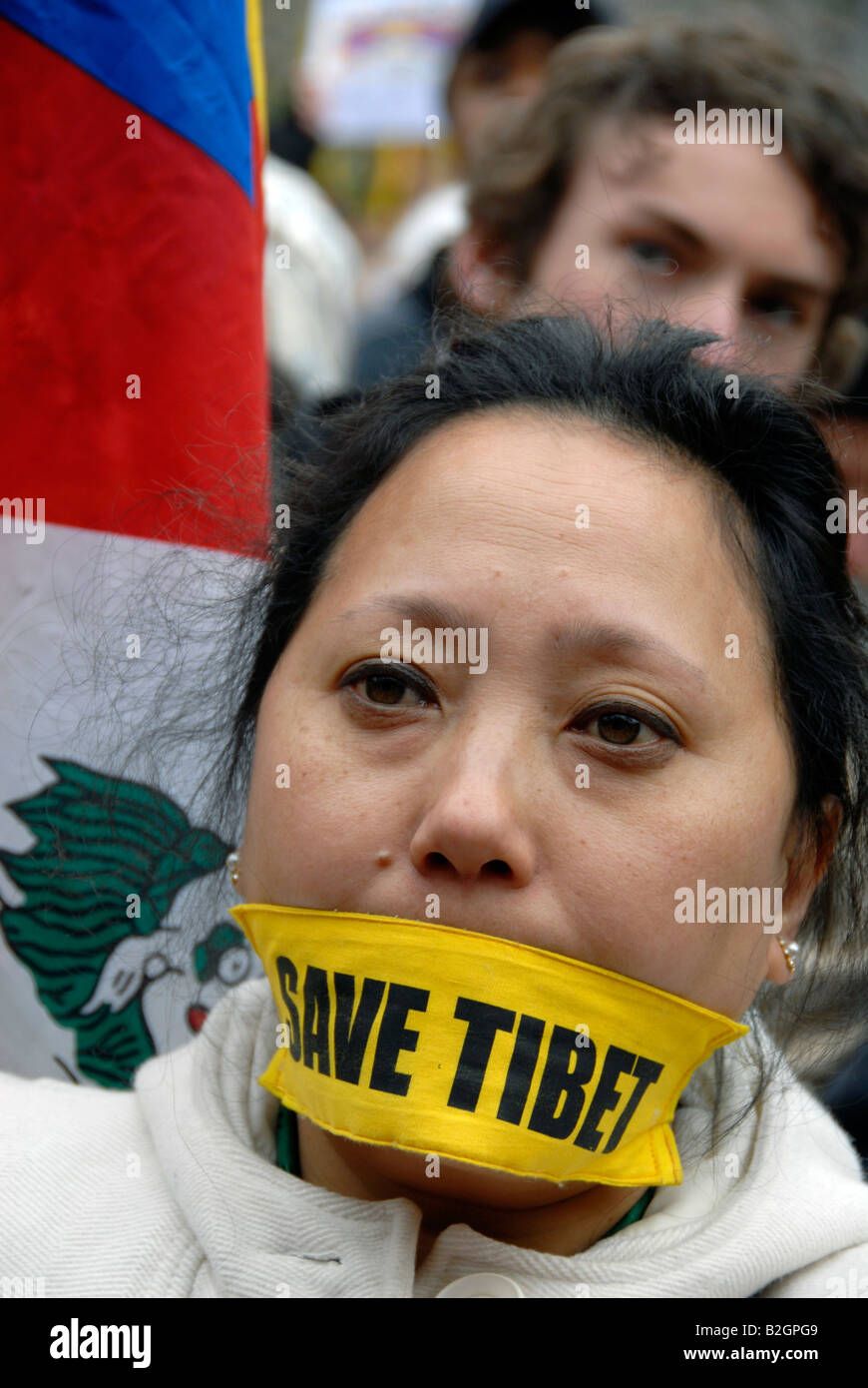 Tibetan demo 6th April 2008 athlete holding alternative Olympic torch. Stock Photo